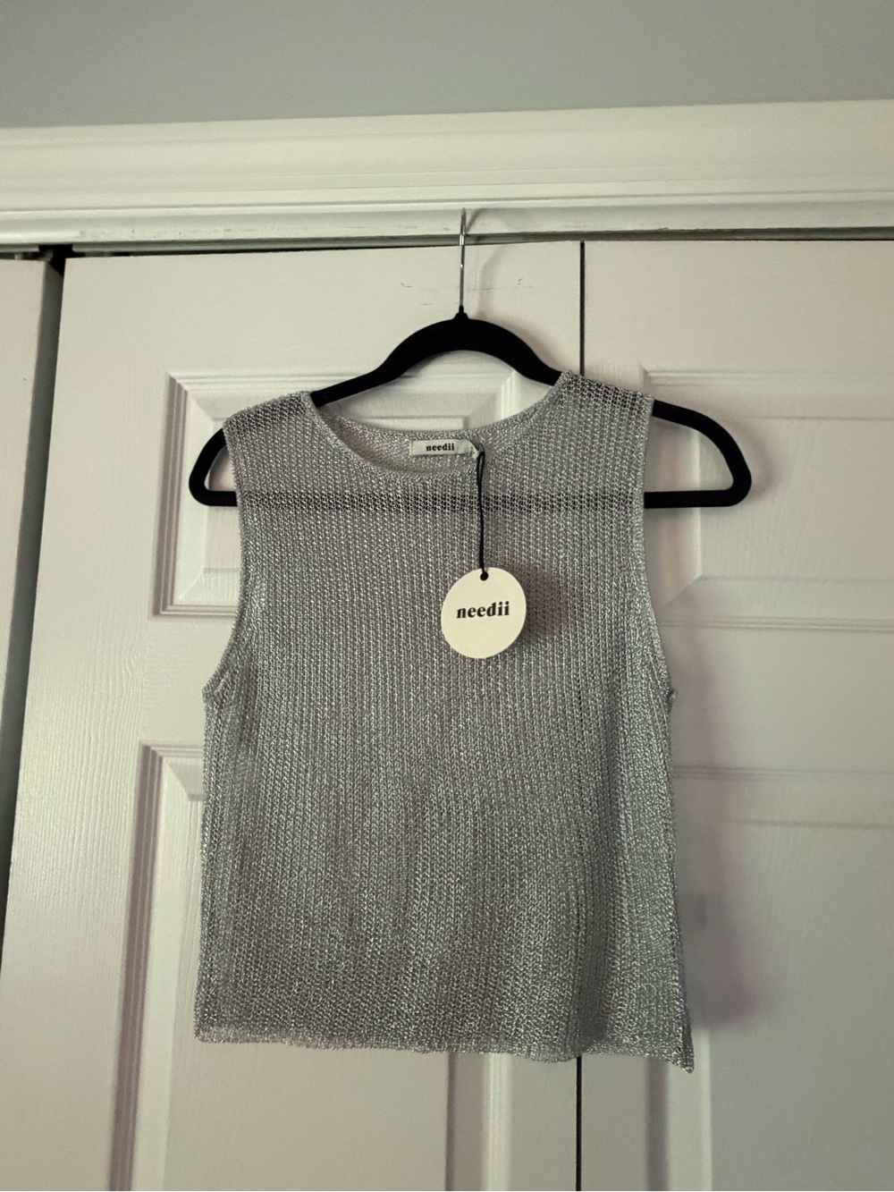 Needii Metallic Silver Sleeveless Knit Tank